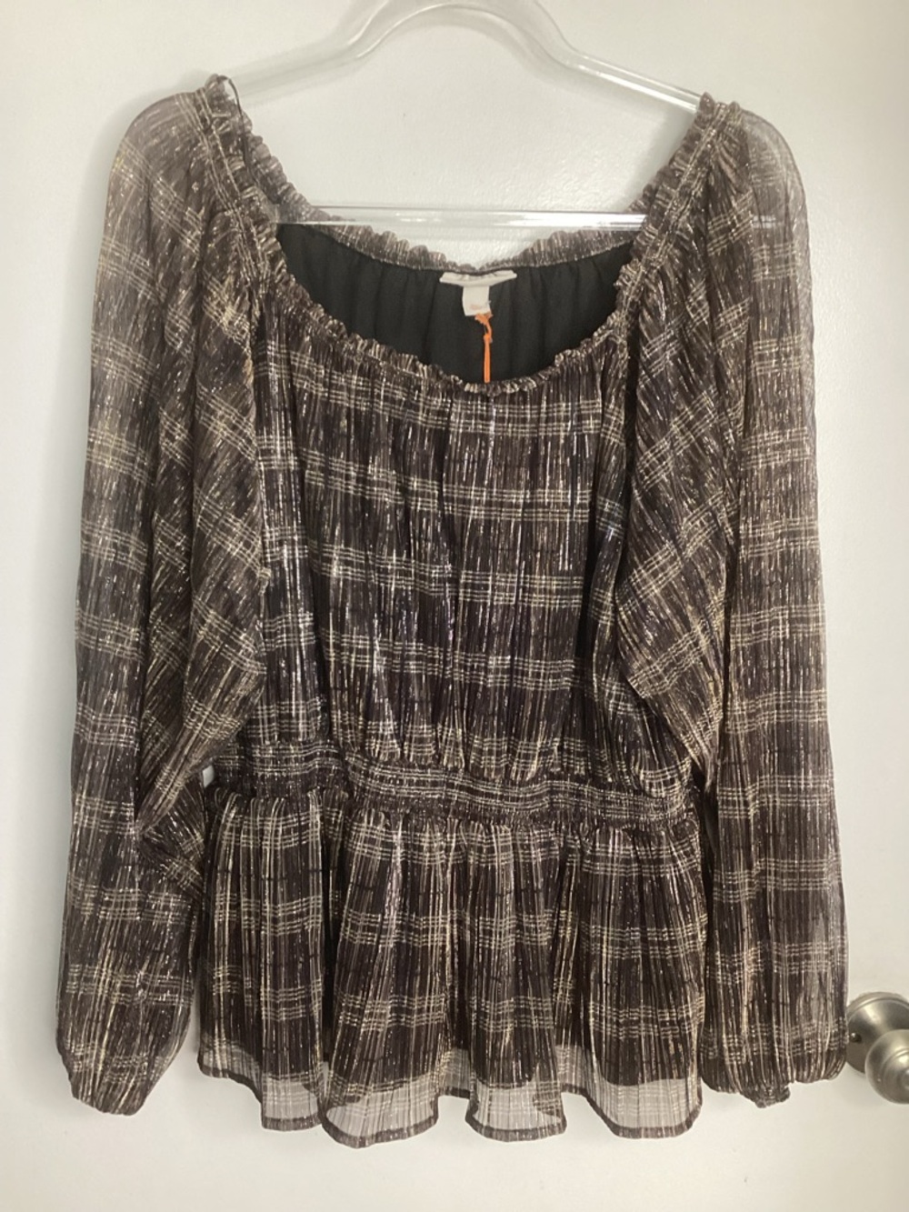 Knox Rose Brown Plaid Peasant Blouse XXL